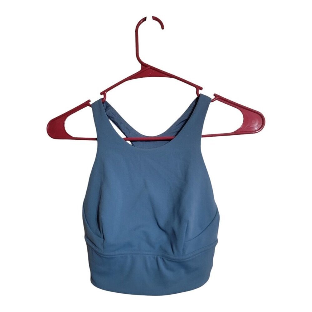 Lululemon Bra Women 4 blue Wunder Train Sports Long Line Athleisure LW2CNSS